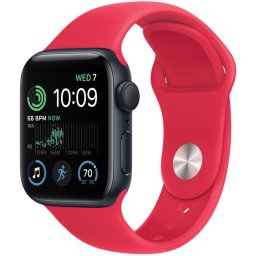 Ceas Smartwatch Apple Watch SE 2 (2022), GPS, 40mm Midnight Aluminum Case, Red Sport Band