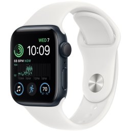 Ceas Smartwatch Apple Watch SE 2 (2022), GPS, 44mm Midnight Aluminum Case, White Sport Band