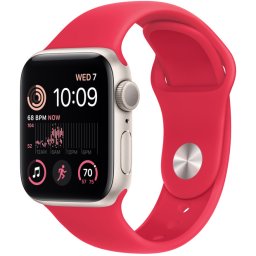 Ceas Smartwatch Apple Watch SE 2 (2022), GPS + Cellular, 44mm Starlight Aluminum Case, Red Sport Band