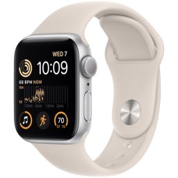 Ceas Smartwatch Apple Watch SE 2 (2022), GPS + Cellular, 44mm Silver Aluminum Case, Starlight Sport Band