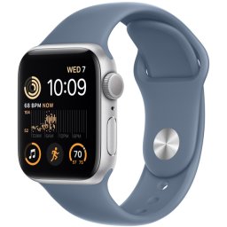Ceas Smartwatch Apple Watch SE 2 (2022), GPS + Cellular, 40mm Silver Aluminum Case, Slate Blue Sport Band