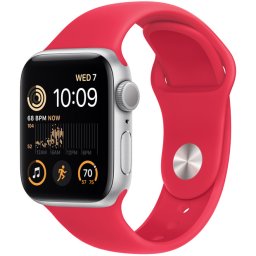 Ceas Smartwatch Apple Watch SE 2 (2022), GPS + Cellular, 40mm Silver Aluminum Case, Red Sport Band