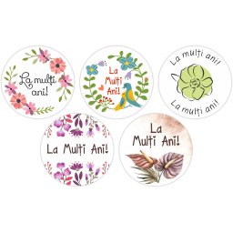 Rola etichete autoadezive personalizate, La multi ani, diametru 40 mm, 1000 buc rola