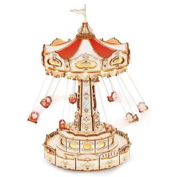 Puzzle 3D cutiuta muzicala, Carusel vesel, ROKR, Lemn, 289 piese