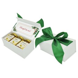 Cadou dulce, cutie cu 3 borcanele de miere, inchidere magnetica si mesaj personalizabil, tematica Craciun - DSBC211013