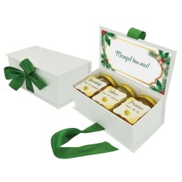Cadou dulce, cutie cu 3 borcanele de miere si mesaj personalizabil, tematica Craciun - DSBC211012