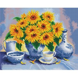 Set goblen cu diamante, cu sasiu, Natura moarta cu floarea soarelui, 40x50 cm