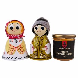 Pachet cadou Drag si Draga cu miere din flori de camp MOSIA DOBRU 200g (cod CAD070)
