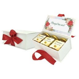 Cadou dulce, cutie cu 3 borcanele de miere si mesaj personalizabil, tematica Craciun - DSBC211023