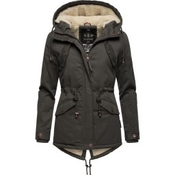 MARIKOO Parka de iarnă 'Manolya' gri metalic / alb lână