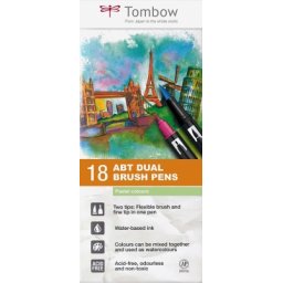 Marker caligrafic 2 in 1, ABT Dual Brush Pen, Pastel Colours, 18 culori/set Tombow