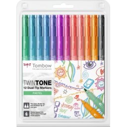Markere TwinTone 12 culori pastel Tombow