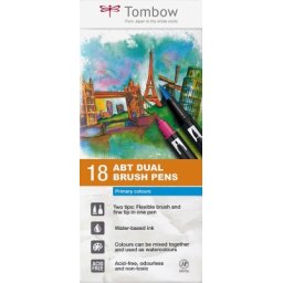 Marker caligrafic 2 in 1, ABT Dual Brush Pen, Primary Colours, 18 culori/set Tombow