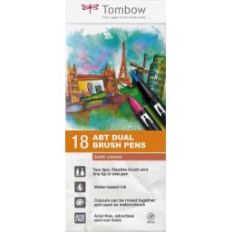 Marker caligrafic 2 in 1, ABT Dual Brush Pen, Earth Colours, 18 culori/set Tombow