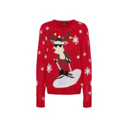 VERO MODA Tricotaj Vmrudolf Ls O-Neck Blouse Xmas Man 10272460 18-1663 Chinese Red/Wartwork