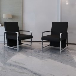 Fotoliu 2 buc, cadru cromat, piele artificială, negru