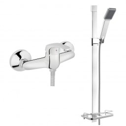 Set FERRO QUADRO& BASIC 2in1 Coloana de dus mobila QUADRO cu raft cosmetice + Baterie dus Basic