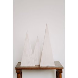 Decoratiune brad din lemn, set 3 braduti albi