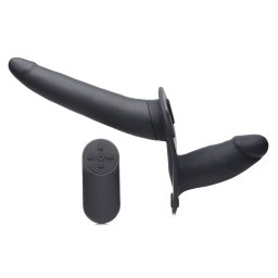 Strap U Pegger Beginner Vibrating Double Dildo + Harness Black