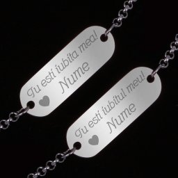 Set Bratari Gravate Argintii din Inox Oval Declaratie Nume
