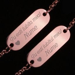 Set Bratari Gravate Rose Gold din Inox Oval Declaratie Nume