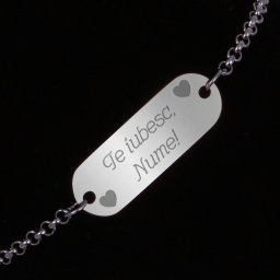 Bratara Personalizata Gravata Argintie din Inox Oval Te Iubesc Nume