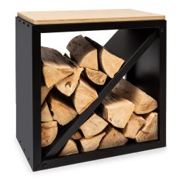 Blumfeldt Kindlewood S Black, suport pentru lemne, bancă, 56 x 56 x 36 cm, bambus, zinc (GDI11-KindlewoodS-BK)