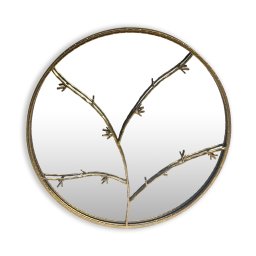 Casa Chic Berkeley Oglindă de perete cu ramă metalică rotundă Ø 80 cm Design de ramură (EL-MIR-BRANCH-80-GLD)