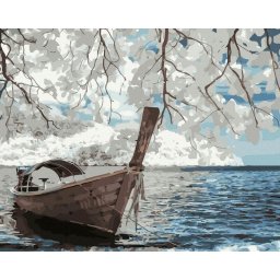 Set pictura pe numere, cu sasiu, Barca la mal, 40x50 cm