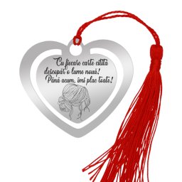 Martisor Semn de Carte Inox Inima Argintie Cu fiecare carte citita