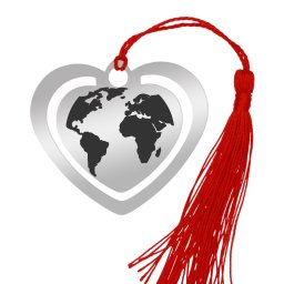 Martisor Semn de Carte Inox Inima Argintie Glob Pamantesc