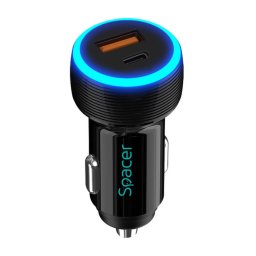 Incarcator auto Quick Charge USB-A + USB Type C 17W/3.1A, Spacer SPCC-DUOQ-01