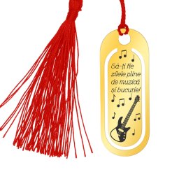 Martisor Semn de Carte Inox Oval Auriu Muzica Chitara Electrica