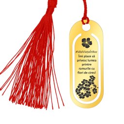 Martisor Semn de Carte Inox Oval Auriu Viata in Roz