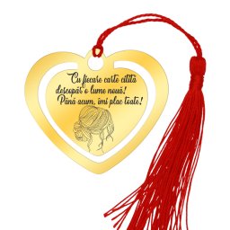 Martisor Semn de Carte Inox Inima Aurie Cu fiecare carte citita