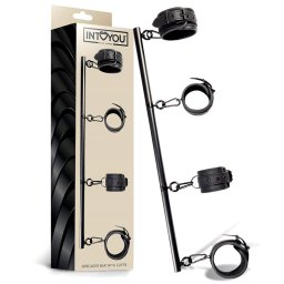 InToYou Black Shadow Detachable Rigid Spreader Bar and 4 Detachable Neoprene and Vegan Leather Cuffs Black