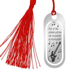 Martisor Semn de Carte Inox Oval Argintiu Muzica Chitara Electrica