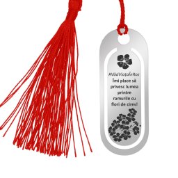 Martisor Semn de Carte Inox Oval Argintiu Viata in Roz