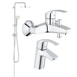 Pachet Coloana dus Grohe 250,crom,montare pe perete , baterie cada/dus Eurosmart, baterie lavoar Grohe Eurosmart S ( 26980001 , 33300002 , 33265002 )