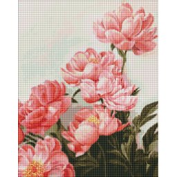Set goblen cu diamante, cu sasiu, Bujori roz, 40x50 cm