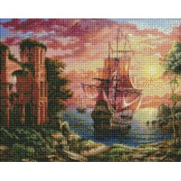 Set goblen cu diamante, cu sasiu, Port in noapte - Sergey Lobach, 40x50 cm