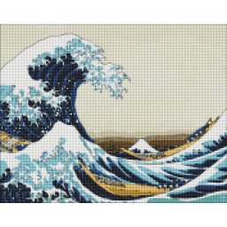 Set goblen cu diamante, cu sasiu, Marele val de la Kanagawa - Hokusai, 40x50 cm