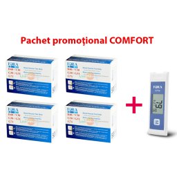 Pachet COMFORT: 4 cutii teste glicemie FORA Comfort + glucometru FORA G71a