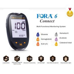 Aparat multifunctional de testare Fora 6 Connect (GD82) - Analizor Glicemie (BG), Hematocrit (HCT), Hemoglobina (HB), β-cetone (KB), Acid uric (UA), Colesterol total (TCH)