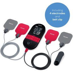 Electrostimulator muscular Beurer EM59 - (4 in 1) TENS EMS functie de incalzire si relaxare masaj, baterie reincarcabila, indicatii pozitionare electrozi