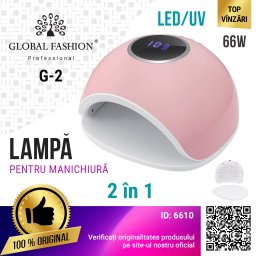 Lampa LED/UV G-2 pentru manichiura, Global Fashion, 66W, display, uscare 10s-99s, culoare roz