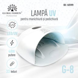 Lampa profesionala unghii LED/UV G8, Global Fashion, 48W, ecran digital, uscare 10s-99s, alba