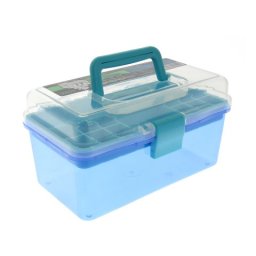 Geantă pentru depozitare produse cosmetice, compartimentată, plastic, cu mâner, albastră