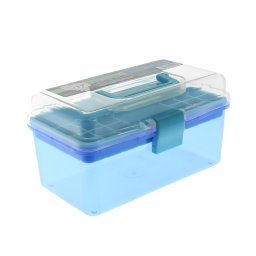 Geantă pentru depozitare produse cosmetice, compartimentată, plastic, cu mâner, albastră