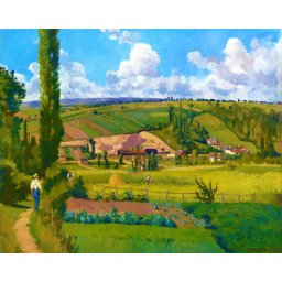 Set pictura pe numere, cu sasiu, Peisaj la Patis - Camille Pissarro, 40x50 cm